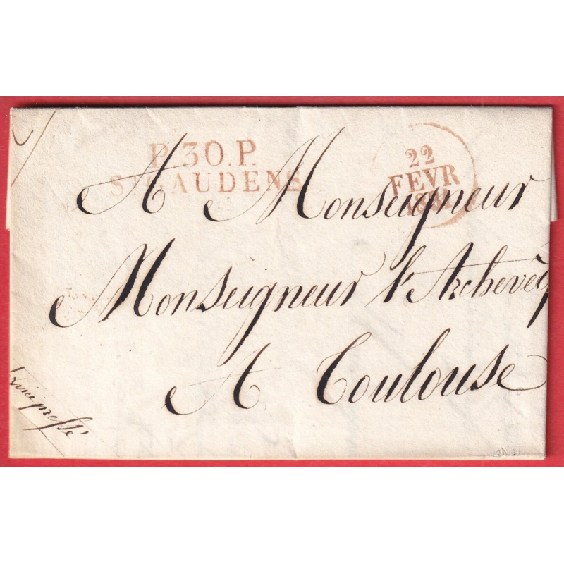 MARQUE P30P ST GAUDENS EN ROUGE 1831 POUR TOULOUSE INDICE 19