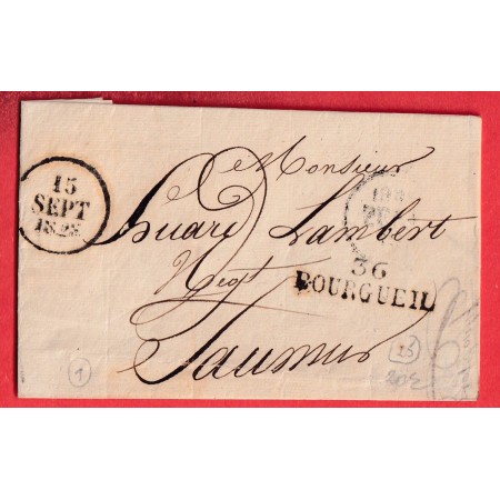 MARQUE 36 BOURGUEIL INDRE ET LOIRE 1828 POUR SAUMUR MAINE ET LOIRE INDICE 9