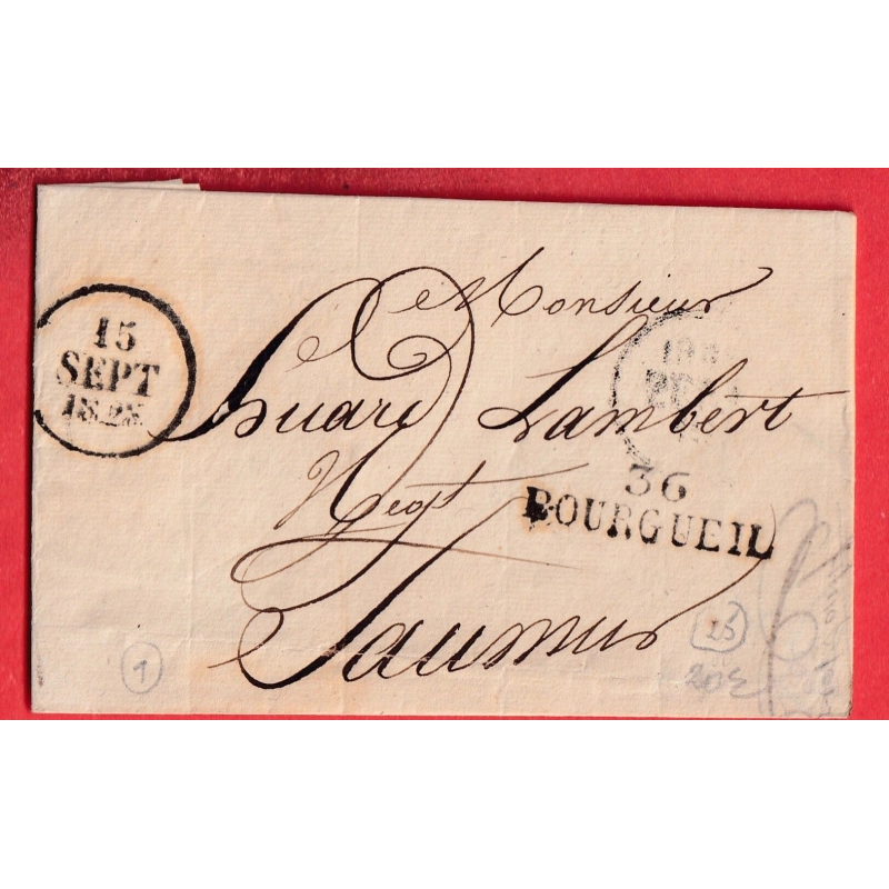 MARQUE 36 BOURGUEIL INDRE ET LOIRE 1828 POUR SAUMUR MAINE ET LOIRE INDICE 9