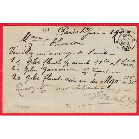 ENTIER 10C MOUCHON + N°111 BLANC PARIS LEVEE EXCEPTIONNELLE R ST DENIS 1903 GONDRECOURT MEUSE