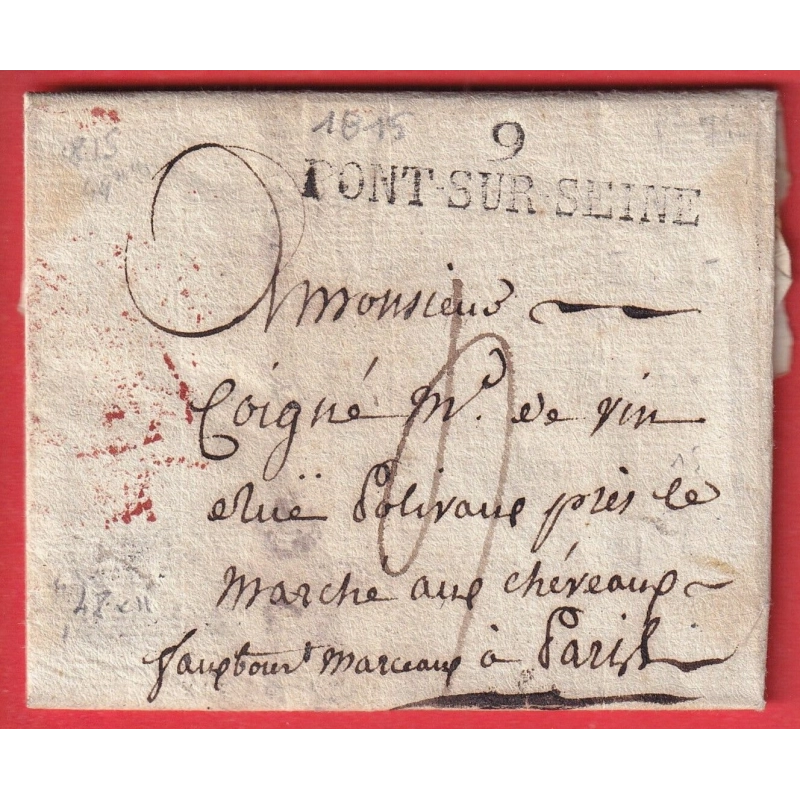 MARQUE 9 PONT SUR SEINE AUBE 1815 POUR PARIS INDICE 15