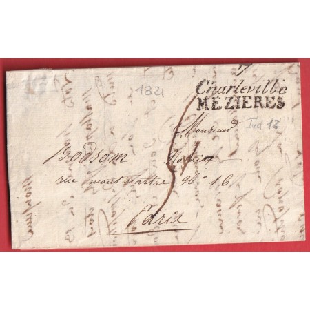 DOUBLE CURSIVE 7 CHARLEVILLE MEZIERES ARDENNES 1821 POUR PARIS INDICE 12