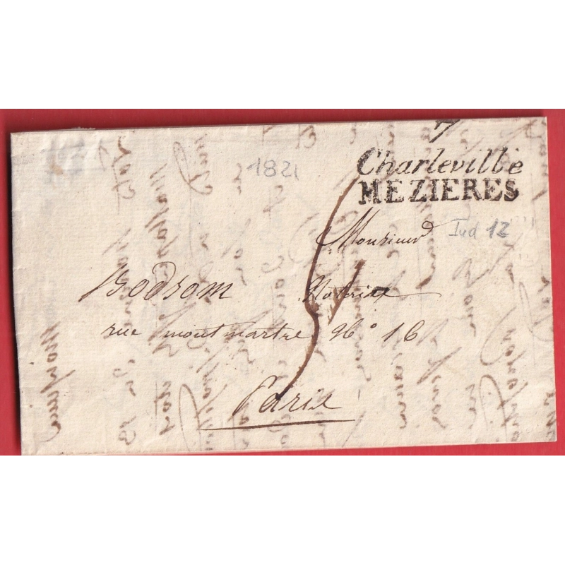 DOUBLE CURSIVE 7 CHARLEVILLE MEZIERES ARDENNES 1821 POUR PARIS INDICE 12