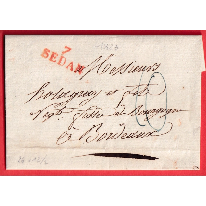 MARQUE 7 SEDAN EN ROUGE ARDENNES 1823 26X121/2 INDICE 12 BORDEAUX