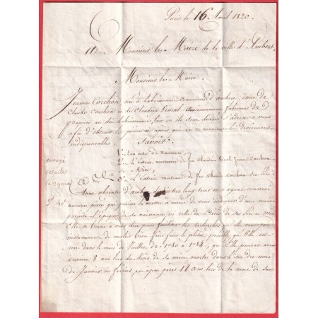 MARQUE PORT PAYE PARIS + 60 PP E EN ROUGE 1820 AMBERT PUY DE DOME