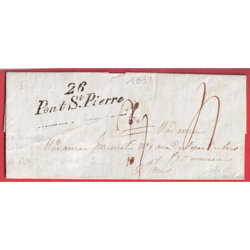 CURSIVE 26 PONT ST PIERRE EURE POUR PARIS 1831 INDICE 10