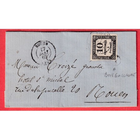 TIMBRE TAXE N°2 CAD ROUEN SEINE INFERIEURE BOITE RURALE BOIS GUILLAUME POUR ROUEN