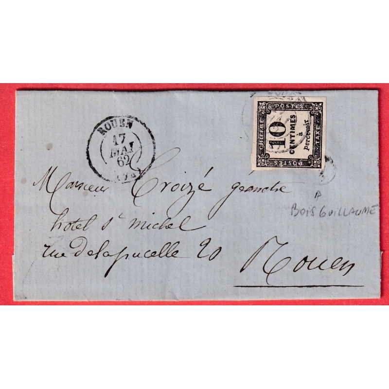 TIMBRE TAXE N°2 CAD ROUEN SEINE INFERIEURE BOITE RURALE BOIS GUILLAUME POUR ROUEN