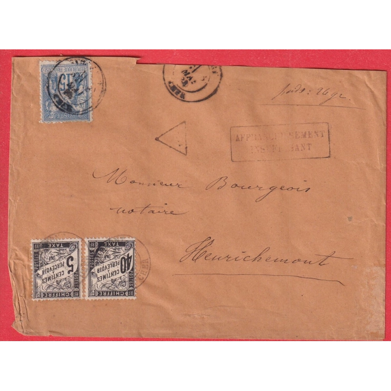 N°90 TAXE 45C TYPE DUVAL 40C + 5C NOIR HENRICHEMONT CHER  AFFRANCHISSEMENT INSUFFISANT