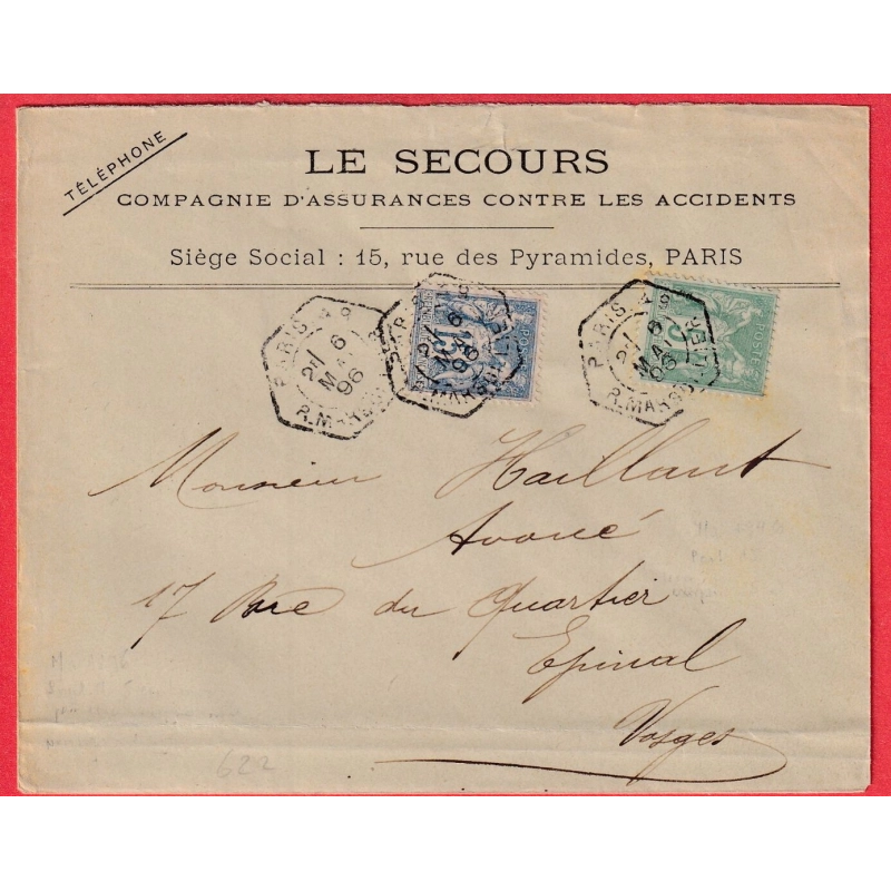 N°75 90 PARIS 49 R MARSOLLIER 1896 EPINAL VOSGES LEVEE EXCEPTIONNELLE