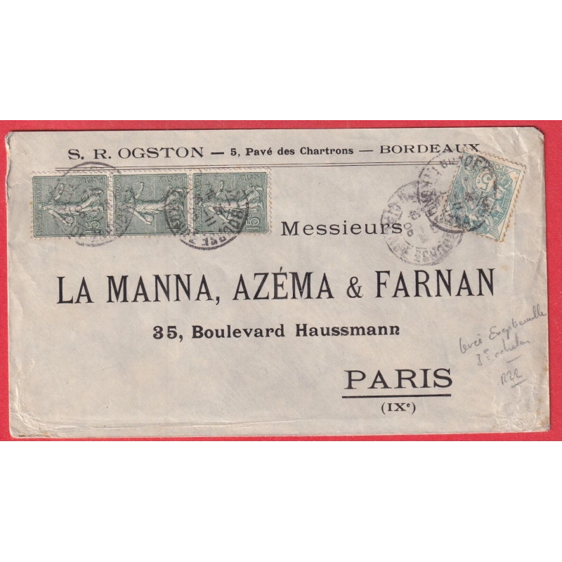 N°130 BANDE DE 3 N°111 LEVEE EXCEPTIONNELLE BORDEAUX BOURSE GIRONDE 3EME ECHELON POUR PARIS