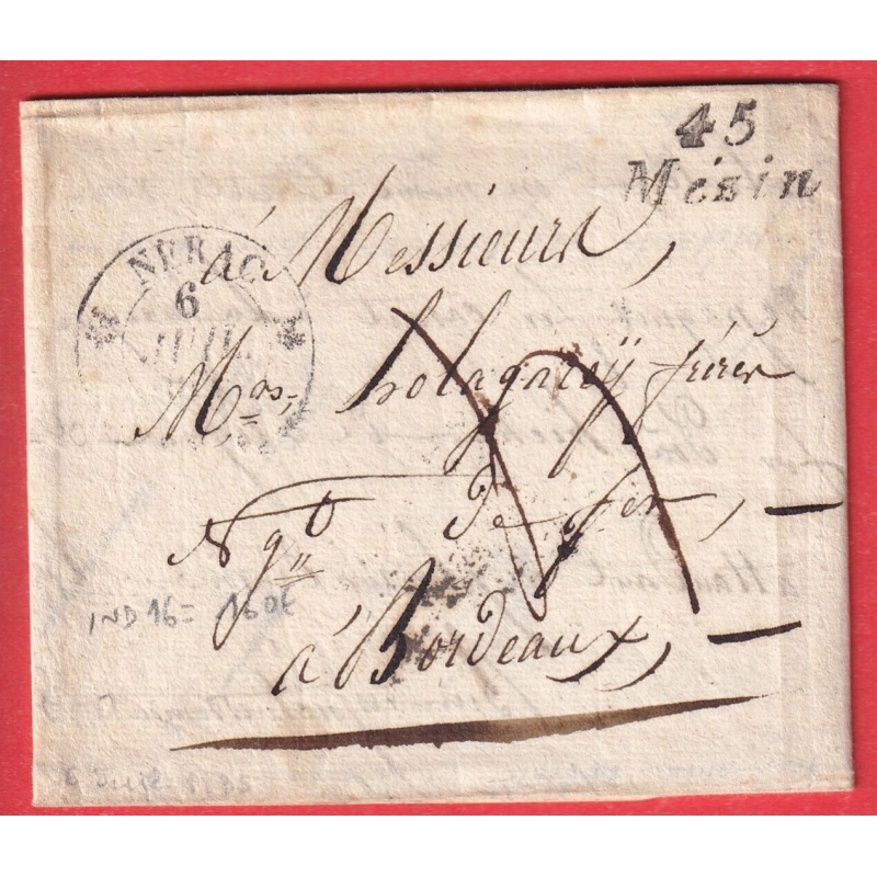 CURSIVE 45 MEZIN LOT ET GARONNE CAD TYPE 12 NERAC POUR BORDEAUX INDICE 16