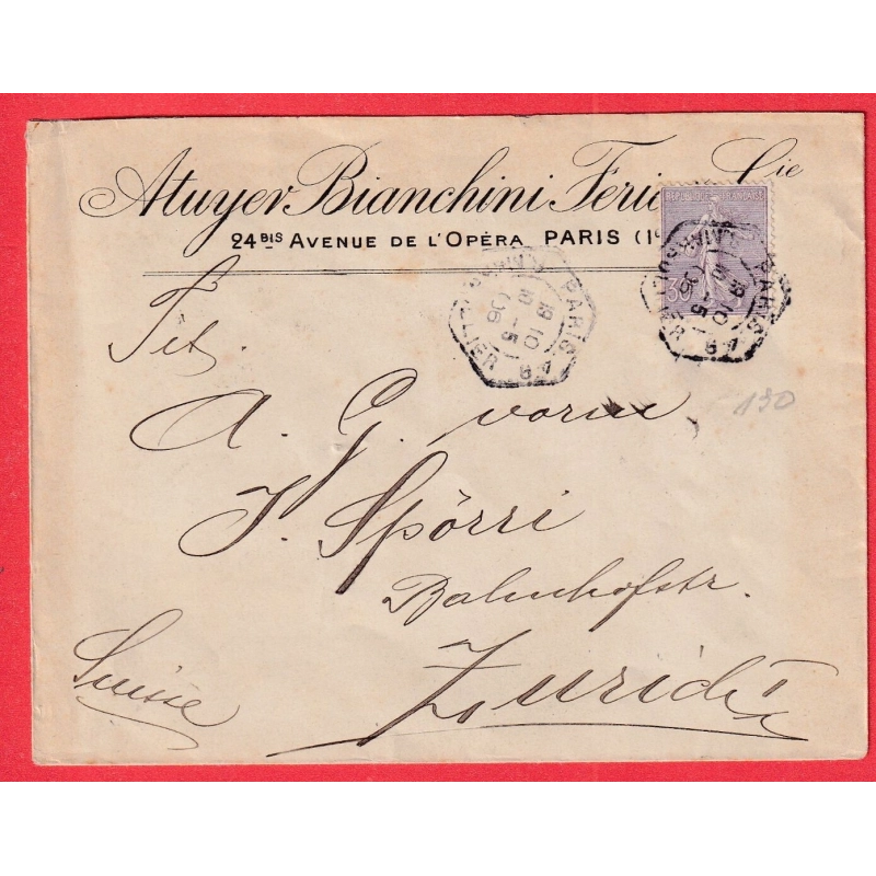 N°133 LEVEE EXCEPTIONNELLE PARIS 49 RUE MASOLLIER POUR ZURICH SUISSE