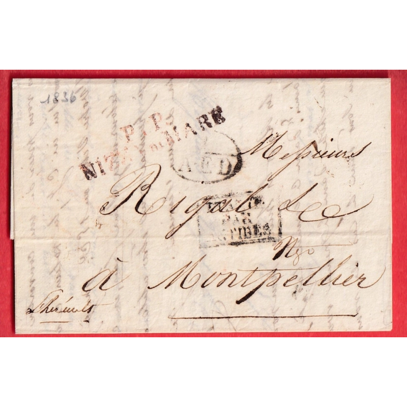 MARQUE SARDE PP NIZZA VIA DI MARE EN ROUGE 1836 NICE ALPES MARITIMES 7 AED MONTPELLIER HERAULT ENTREE ITALIE ANTIBES