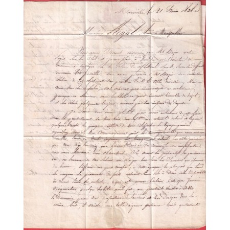 MARQUE ESSAI FEVRIER 1828 MARSEILLE BOUCHES DU RHONE POUR MONTPELLIER LE 24 FEVRIER DERNIER JOUR INDICE 18