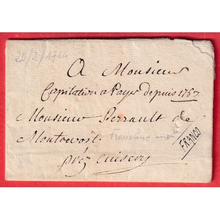 LETTRE EN FRANCHISE DIJON COTE D'OR 1764 MENTION FRANCO SUR TEXTE IMPRIME POUR CUISERY SAONE ET LOIRE
