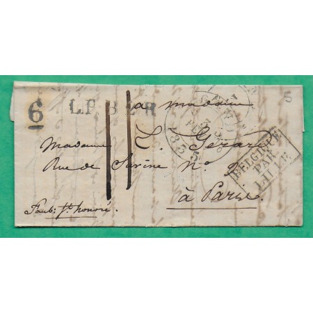 LETTRE GAND BELGIQUE BELGIUM GRIFFE BELGIQUE PAR LILLE POUR PARIS FAUBOURG ST HONORE TAXE 11 1835 COVER FRANCE