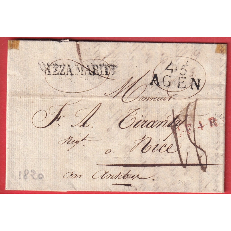 MARQUE 45 AGEN POUR NICE ENTRE NIZZA MARITIMA 1820 ETAT SARDE