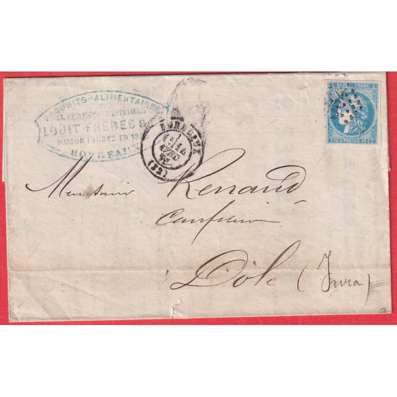 N°46B TTB GC 532 BORDEAUX GIRONDE POUR DOLE JURA BELLE FACTURE