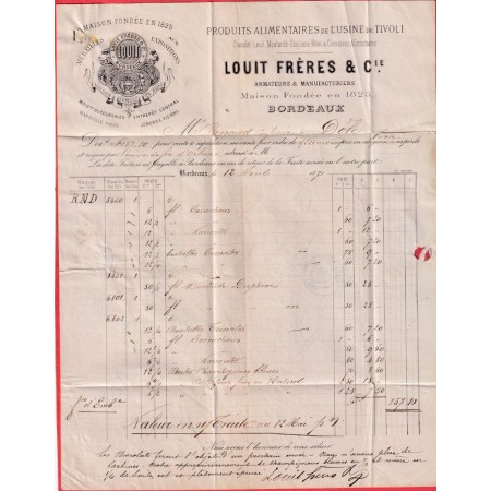 N°46B TTB GC 532 BORDEAUX GIRONDE POUR DOLE JURA BELLE FACTURE