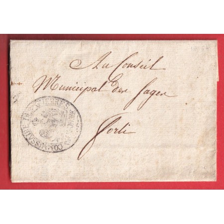 FRANCHISE ORNEE COMMISSAIRE DES GUERRES DAGUERRE ARMEE ITALIE 1806 POUR FORLI ITALIA