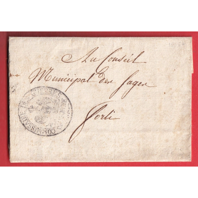 FRANCHISE ORNEE COMMISSAIRE DES GUERRES DAGUERRE ARMEE ITALIE 1806 POUR FORLI ITALIA