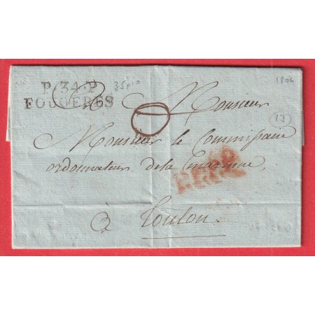 MARQUE P34P FOUGERES ILLE ET VILAINE 1806 TOULON VAR 35X10 INDICE 13 PPPP ROUGE VIA PARIS