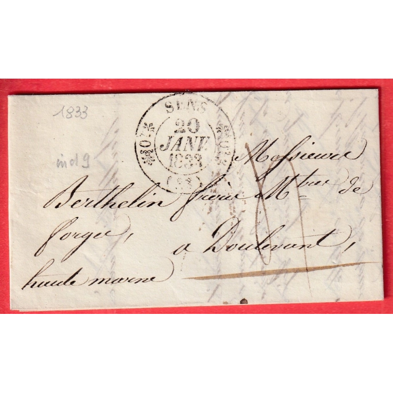 CAD TYPE 11 SENS YONNE 1833 POUR DOULEVANT HAUTE MARNE INDICE 9