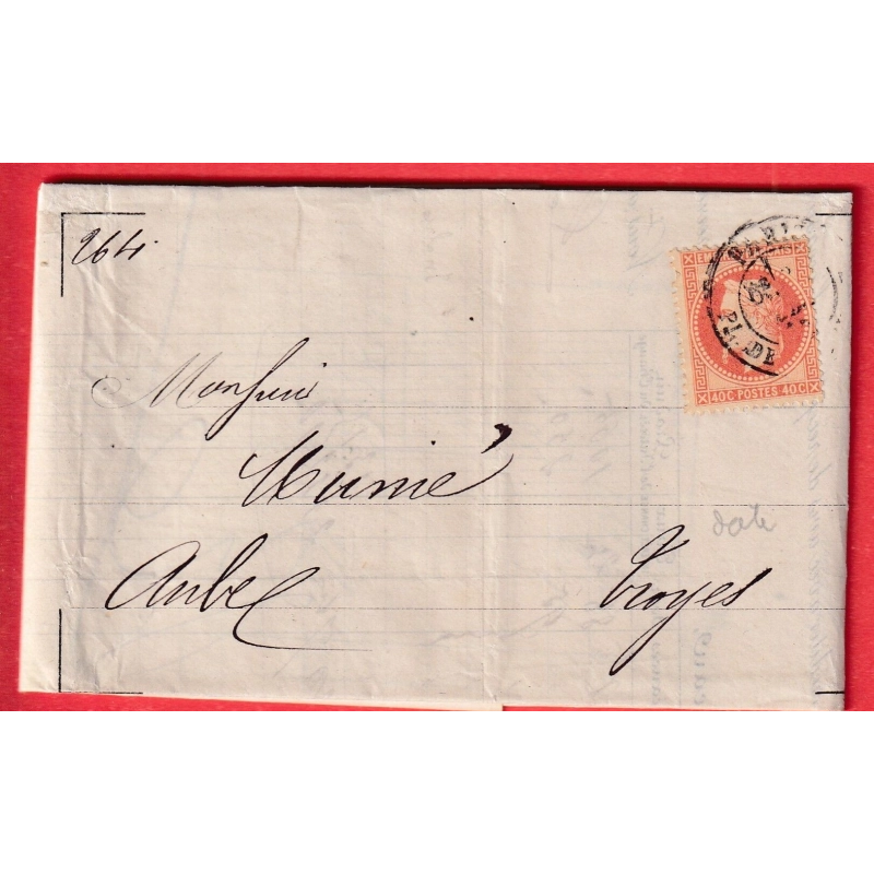 N°31 CAD PARIS PL DE LA BOURSE 31 DECEMBRE 1869 TROYES AUBE ARRIVEE 1 JANVIER 1870