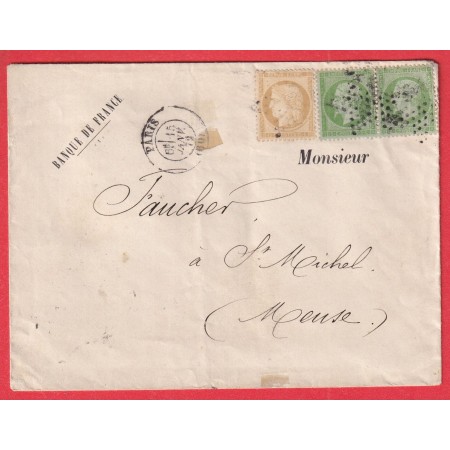 N°59 20 PAIRE PARIS BUREAU CENTRAL ETOILE PLEINE POUR ST MIHIEL MEUSE 1872
