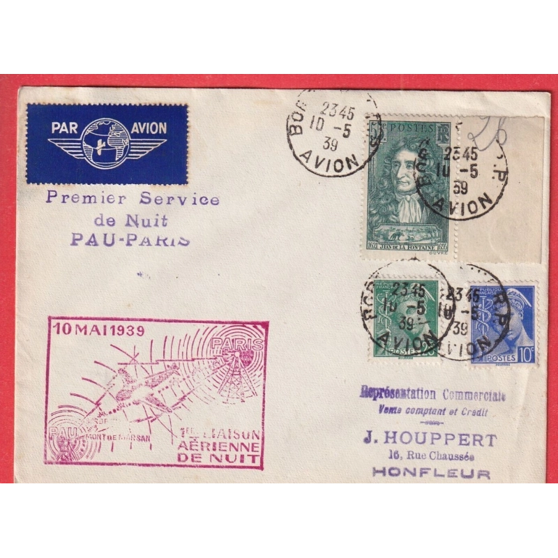 1ER VOL FIRST FLIGHT PARIS PAU 1ER VOL DE NUITS BORDEAUX POUR HONFLEUR