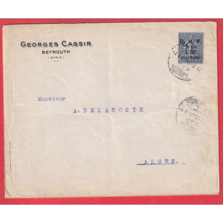 50C SEMEUSE SURCHARGE 2 PIASTRES 50 SYRIE BEYROUTH LIBAN LEBANON POUR ALGER ALGERIE