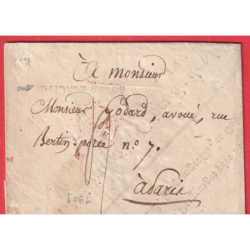 MARQUE REVOLUTIONNAIRE 60 BOURG EGALITE SEINE BOURG LA REINE 1809 ENVELOPPE DE FORTUNE 45X10 INDICE 20