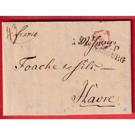 MARQUE P67P STRASBOURG BAS RHIN ACHEMINEUR ESCHENAUER 1826 TEXTE MEMINGUE MEMMINGEN ALLEMAGNE POUR LE HAVRE