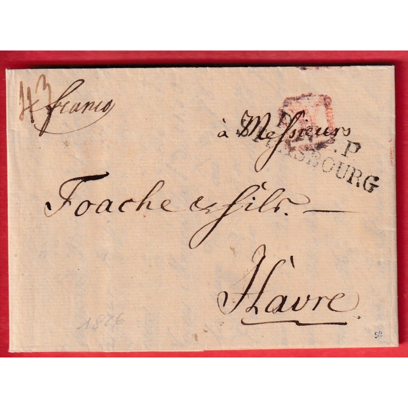 MARQUE P67P STRASBOURG BAS RHIN ACHEMINEUR ESCHENAUER 1826 TEXTE MEMINGUE MEMMINGEN ALLEMAGNE POUR LE HAVRE