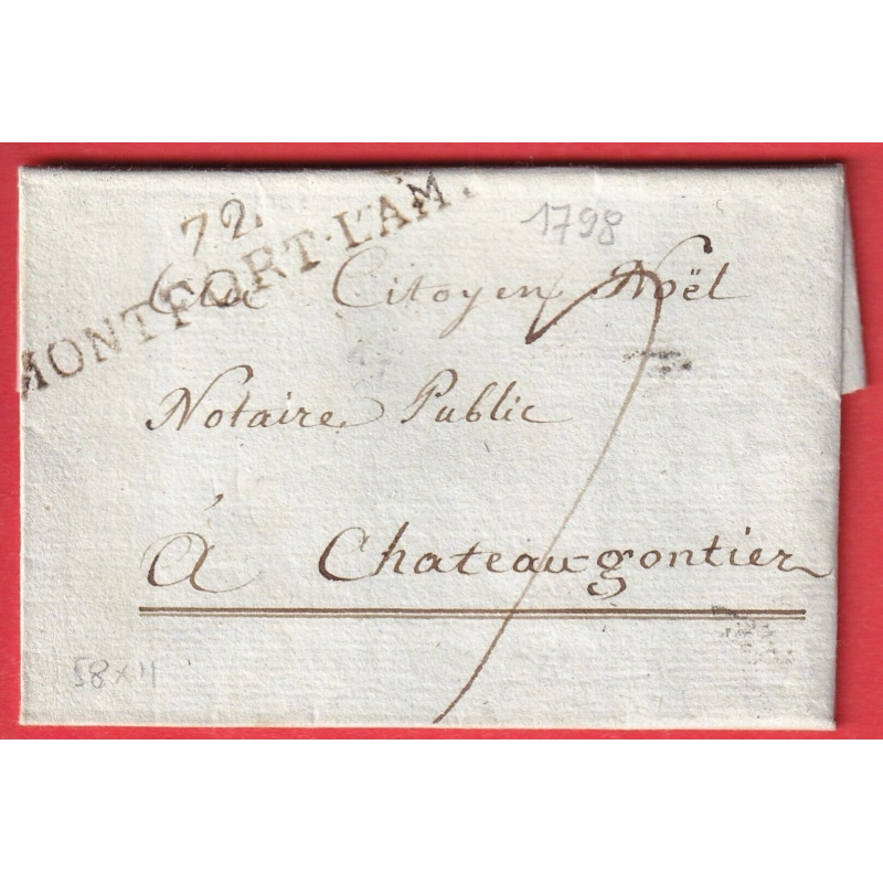 MARQUE 72 MONTFORT L'AM. L'AMAURY SEINE ET OISE 1798 INDICE 16 CHATEAUGONTIER MAYENNE
