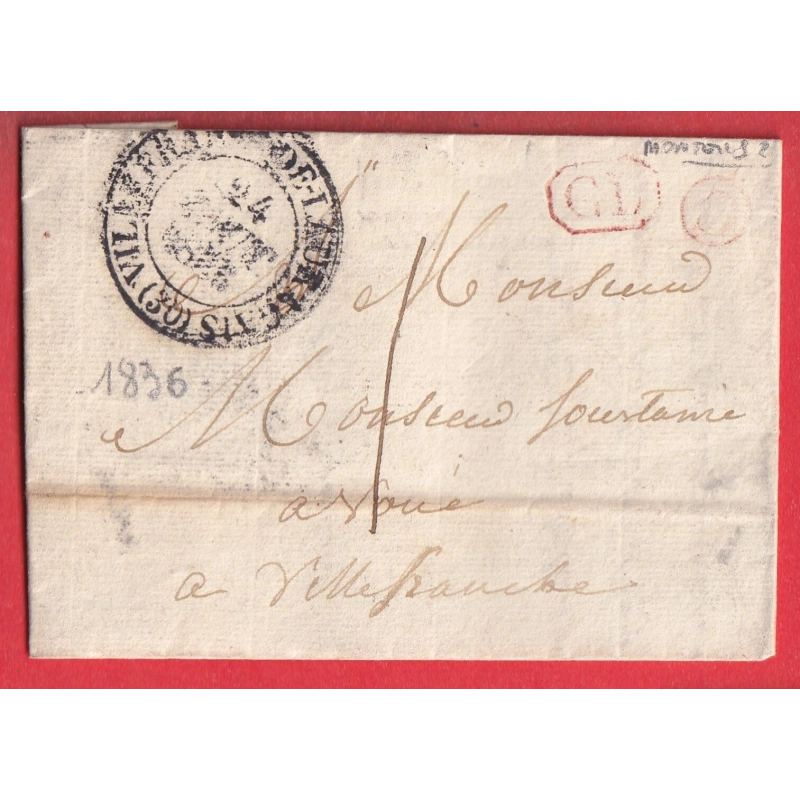 CAD TYPE 13 VILLEFRANCHE DE LAURAGAIS HAUTE GARONNE BOITE RURALE C EN ROUGE MONTESQUIEU CL ROUGE TAXE LOCALE 1