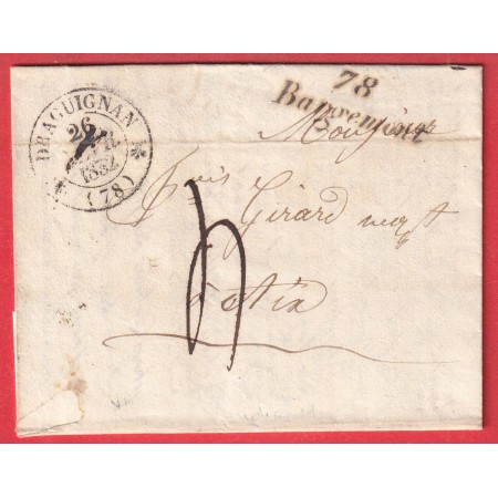 CURSIVE 78 BARGEMONT VAR CAD TYPE 12 DRAGUIGNAN POUR AIX EN PROVENCE 1832 INDICE13