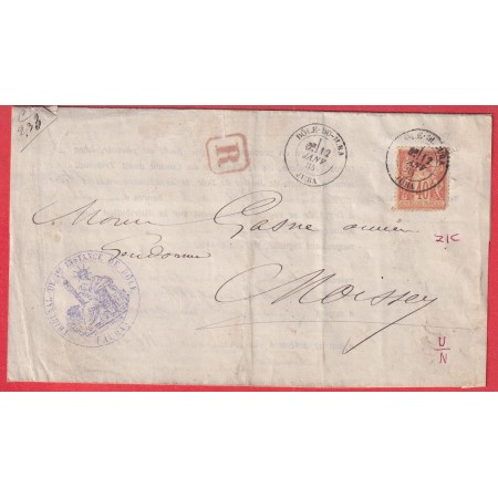 N°94 CAD DOLE DU JURA 1884 RECOMMANDE POUR MOISSEY