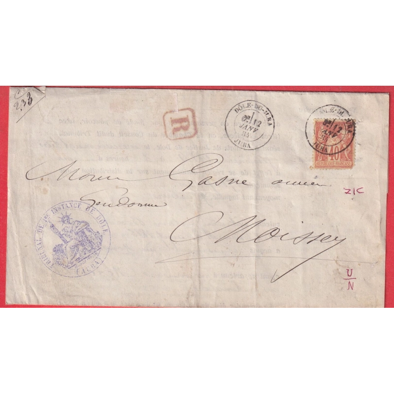 N°94 CAD DOLE DU JURA 1884 RECOMMANDE POUR MOISSEY
