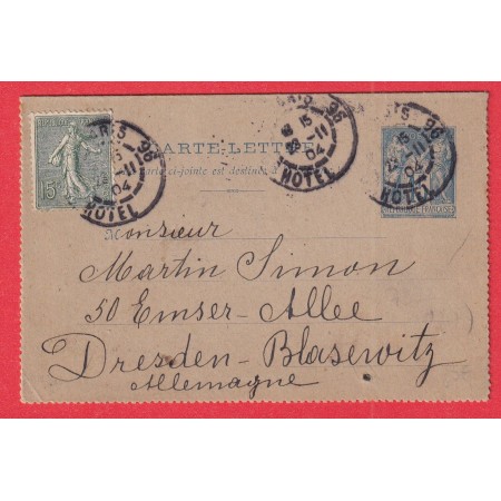 ENTIER SAGE + N°130 LEVEE EXCEPTIONNELLE PARIS 96 GRAND HOTEL POUR DRESDEN ALLEMAGNE