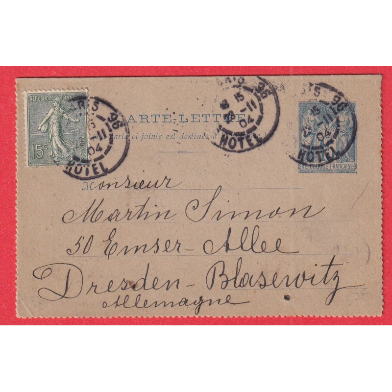 ENTIER SAGE + N°130 LEVEE EXCEPTIONNELLE PARIS 96 GRAND HOTEL POUR DRESDEN ALLEMAGNE