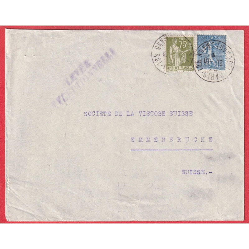 N°284A 205 PAIX SEMEUSE TARIF 1FR75 GRIFFE VIOLETTE LEVEE EXCEPTIONNELLE RARE EMMENBRUCKE SUISSE