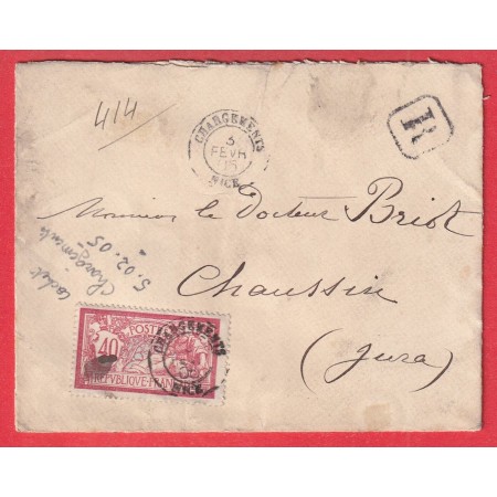 N°119 TYPE MERSON CHARGEMENT NICE ALPES MARITIMES 1905 RECOMMANDE CHAUSSIN JURA