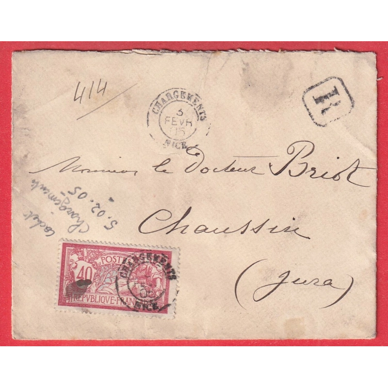 N°119 TYPE MERSON CHARGEMENT NICE ALPES MARITIMES 1905 RECOMMANDE CHAUSSIN JURA