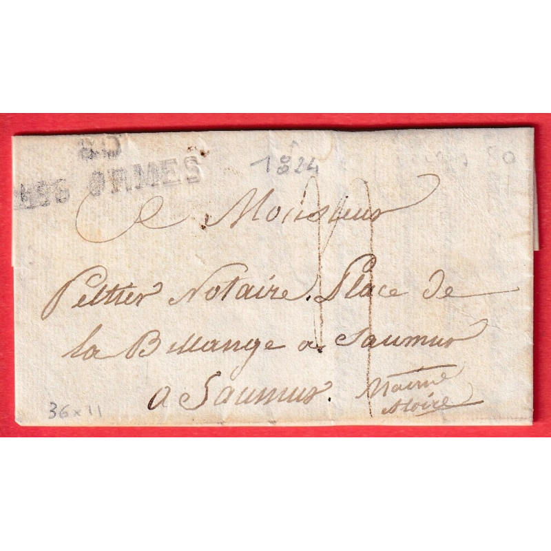 MARQUE 80 LES ORMES VIENNE 36X11 1824 POUR SAUMUR MAINE ET LOIRE INDICE 12
