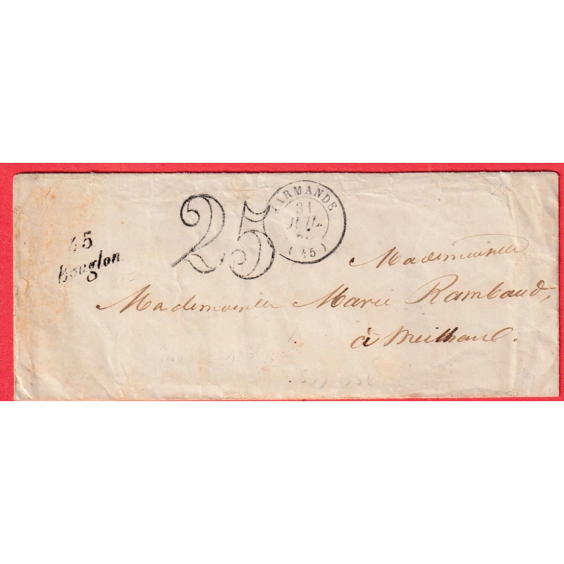 CURSIVE 45 BOUGLON LOT ET GARONNE 1850 TAXE 25 T15 MARMANDE POUR MEILHAN INDICE 13