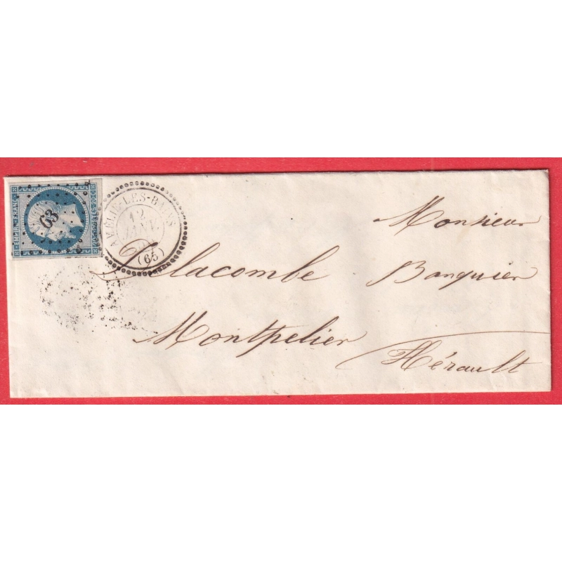 N°14 BLEU LAITEUX PC 63 CAD TYPE 22 AMELIE LES BAINS PYRENEES ORIENTALES POUR MONTPELLIER