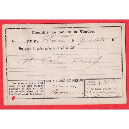 N°55 THOUARS DEUX SEVRES CARTE PRECURSEUR REPIQUEE CHEMINS DE FER DE LA VENDEE
