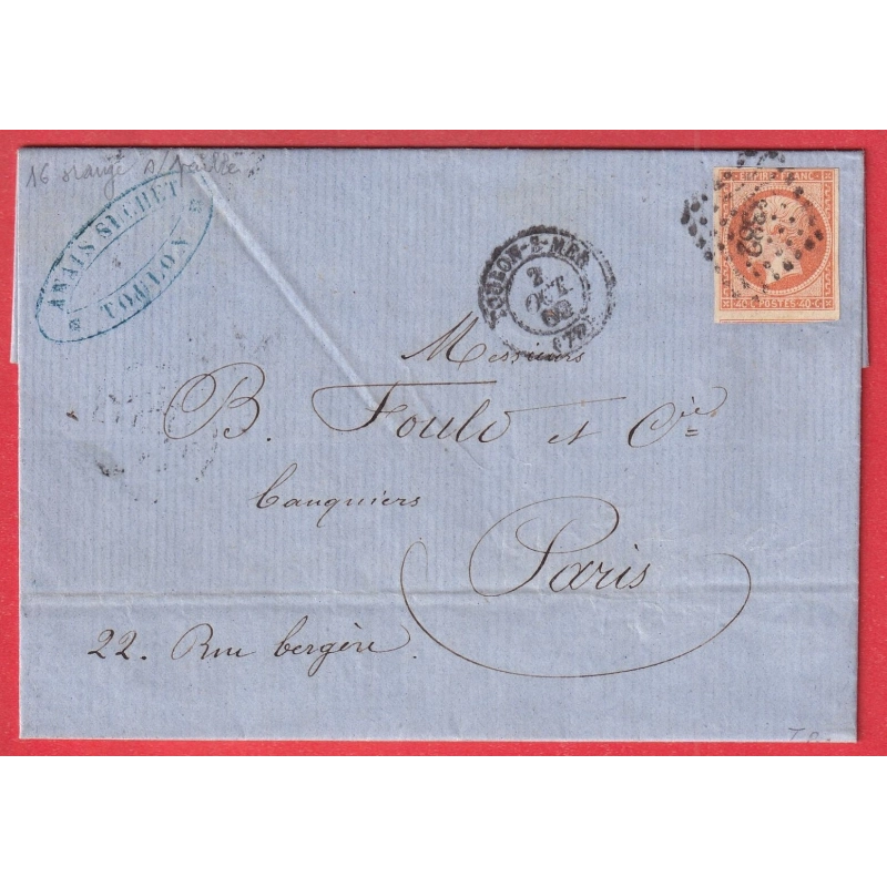 N°16 ORANGE SUR PAILLE PC 3382 TOULON SUR MER VAR POUR PARIS